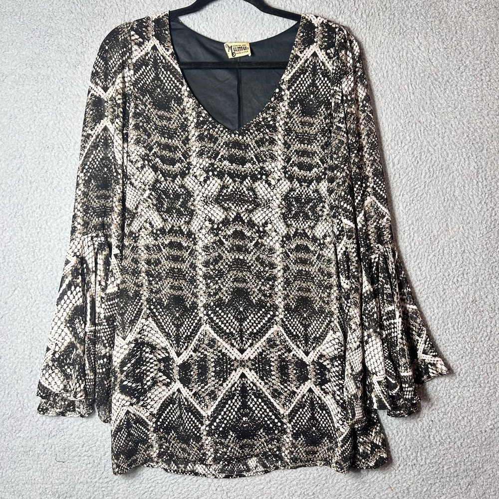 Show Me Your Mumu Top Womens Small Black Snakeskin Barry Bell Tunic Top